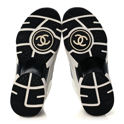 Chanel Calfskin Fabric Sneakers 37 White Silver Fluo Blue 5 of 10