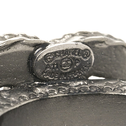 Chanel Ruthenium Glitter Enamel CC Ring 6.5 53 Black Silver 4 of 4