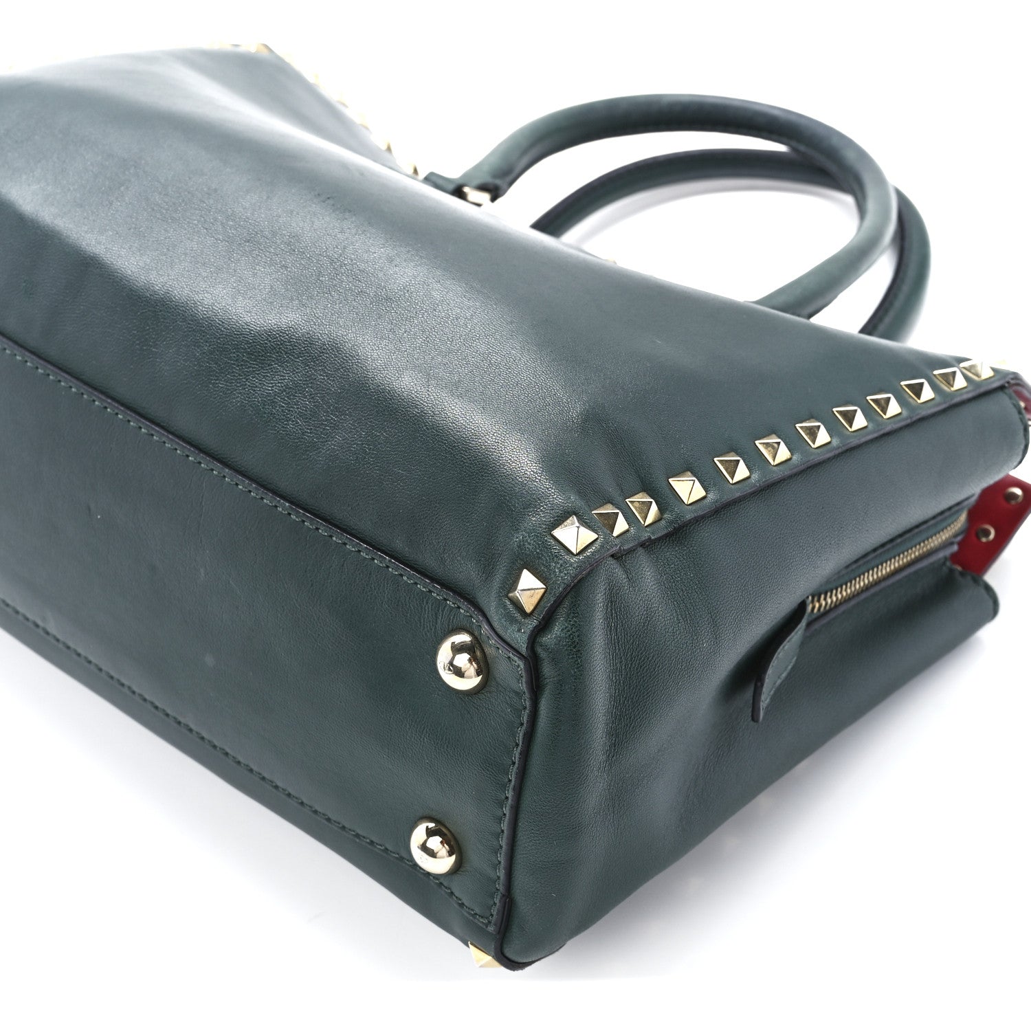 Valentino Garavani Vitello Small Rockstud Top Handle Tote Deep Green 12 of 15