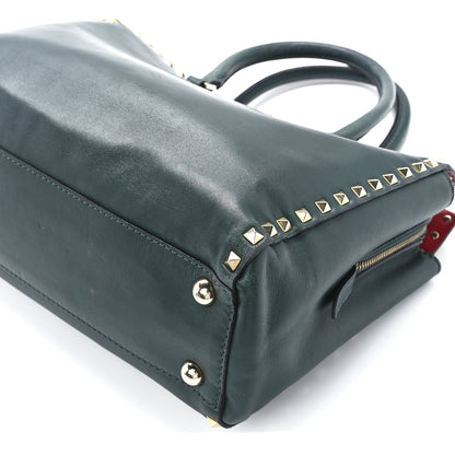 Valentino Garavani Vitello Small Rockstud Top Handle Tote Deep Green 12 of 15