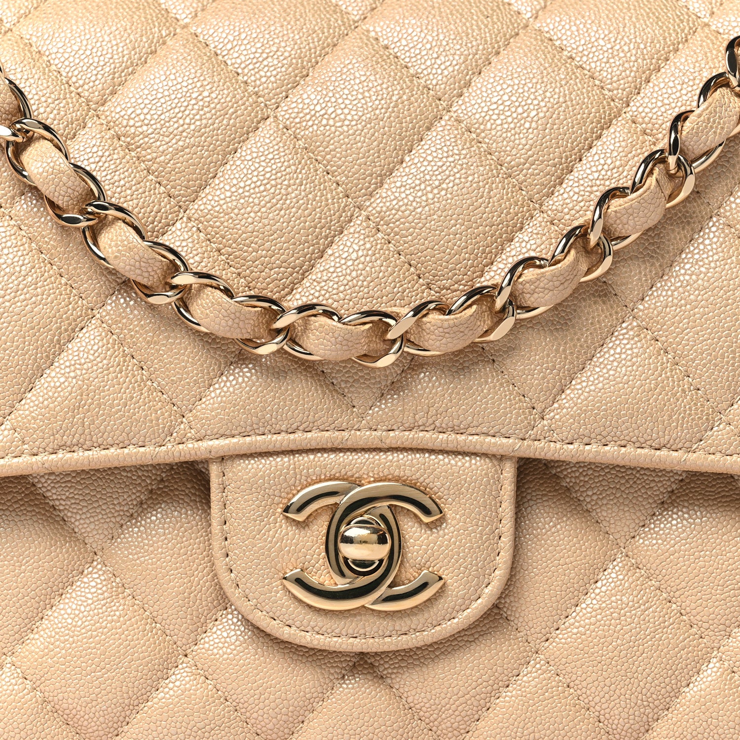 Chanel Iridescent Caviar Quilted Medium Double Flap Beige 8 of 11