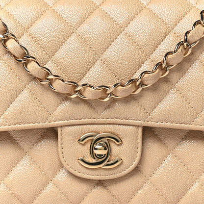 Chanel Iridescent Caviar Quilted Medium Double Flap Beige 8 of 11