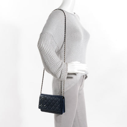 Chanel Calfskin Quilted Cambon Wallet On Chain WOC Navy 2 of 9