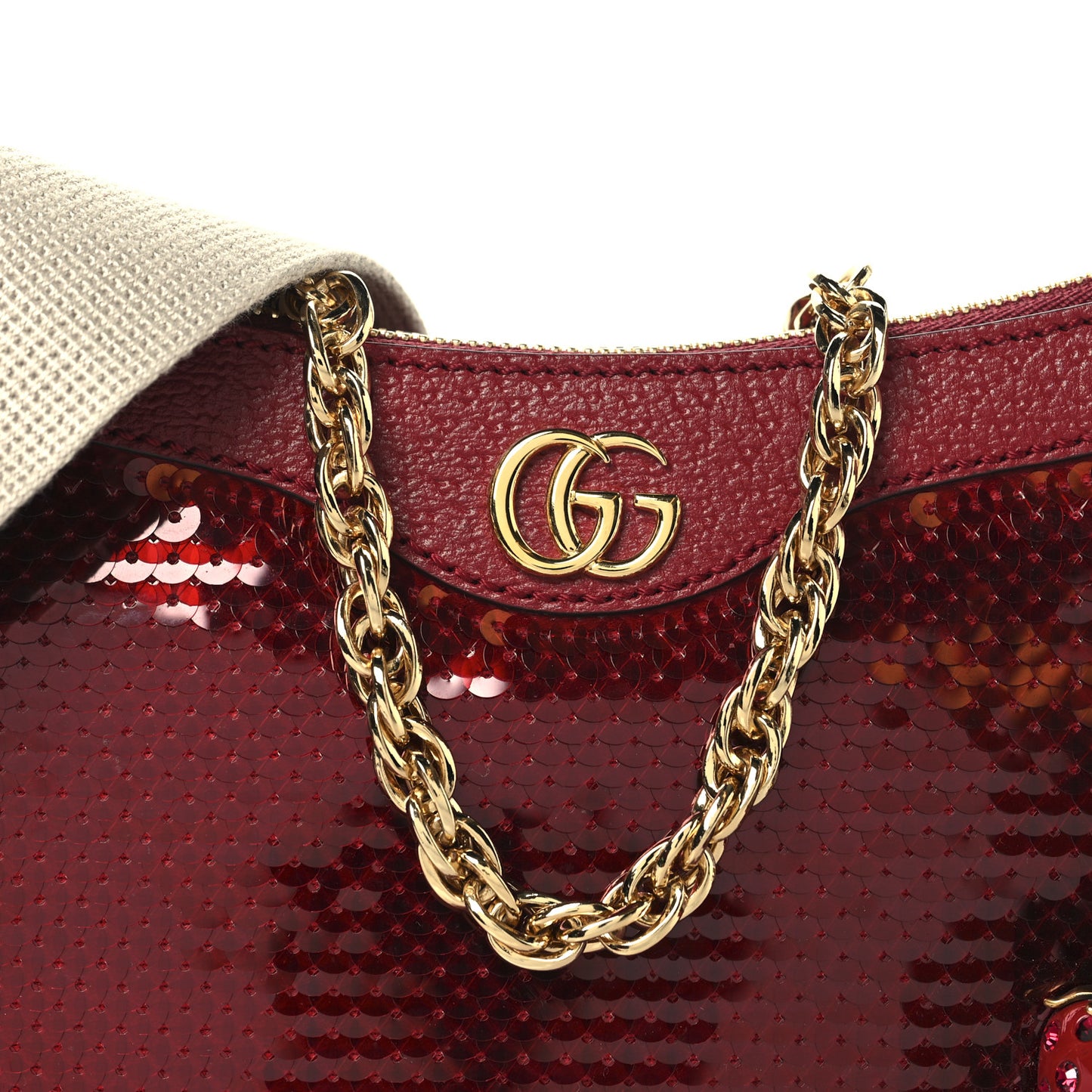 Sequin Textured Dollar Calfskin Strawberry Small Ophidia GG Handbag Red