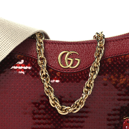 Gucci Sequin Textured Dollar Calfskin Strawberry Small Ophidia GG Handbag Red 8 of 10