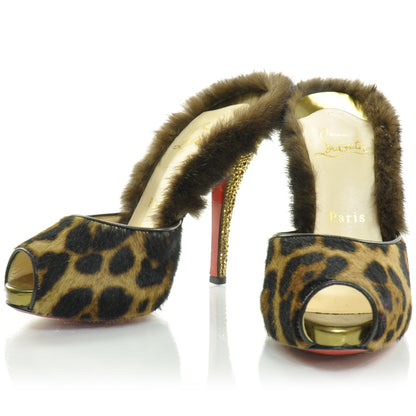 Christian Louboutin Pony Hair Leopard Swarovski Crystal Nutria 120 Pumps 35.5 1 of 9