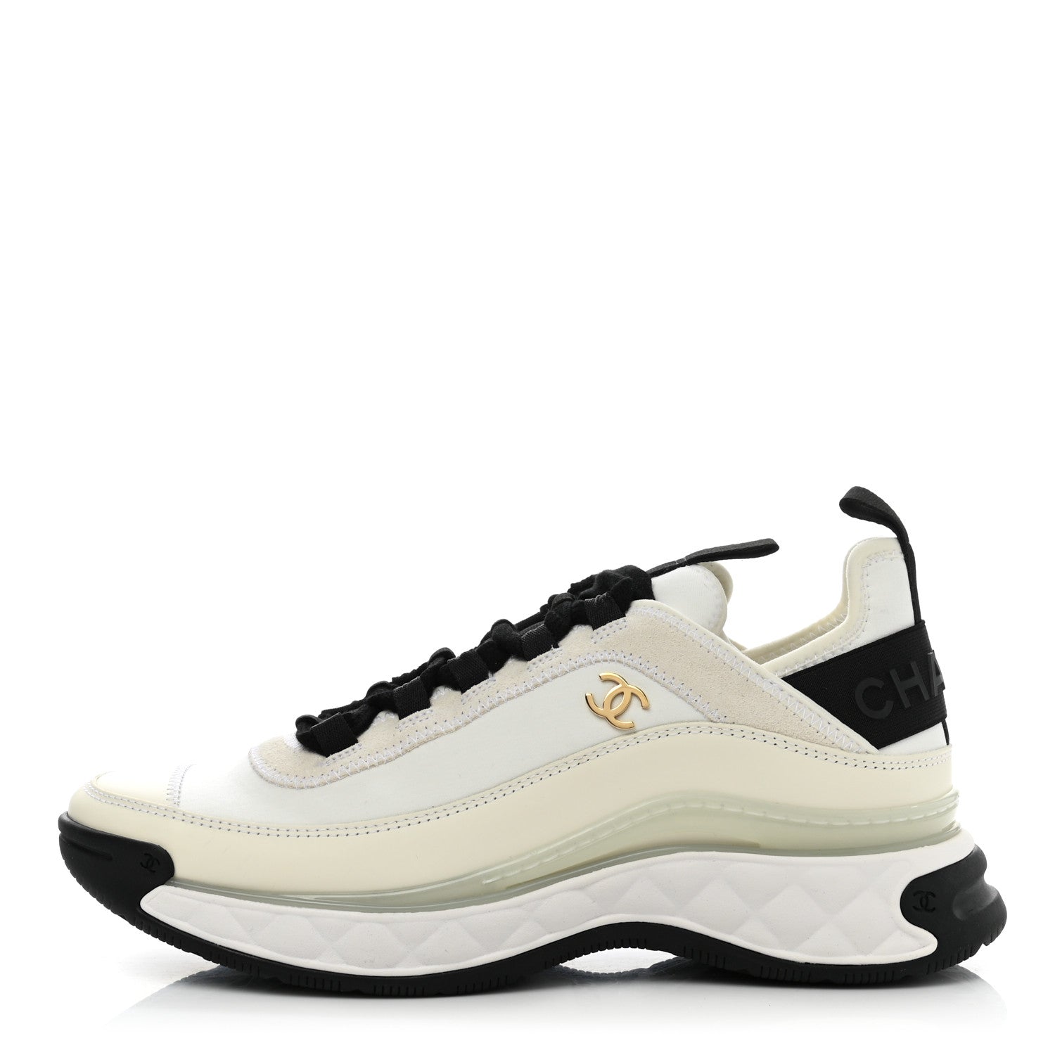 Chanel Velvet Calfskin Mixed Fibers CC Sneakers 38.5 Ivory Black 1 of 9