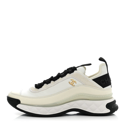 Chanel Velvet Calfskin Mixed Fibers CC Sneakers 38.5 Ivory Black 1 of 9