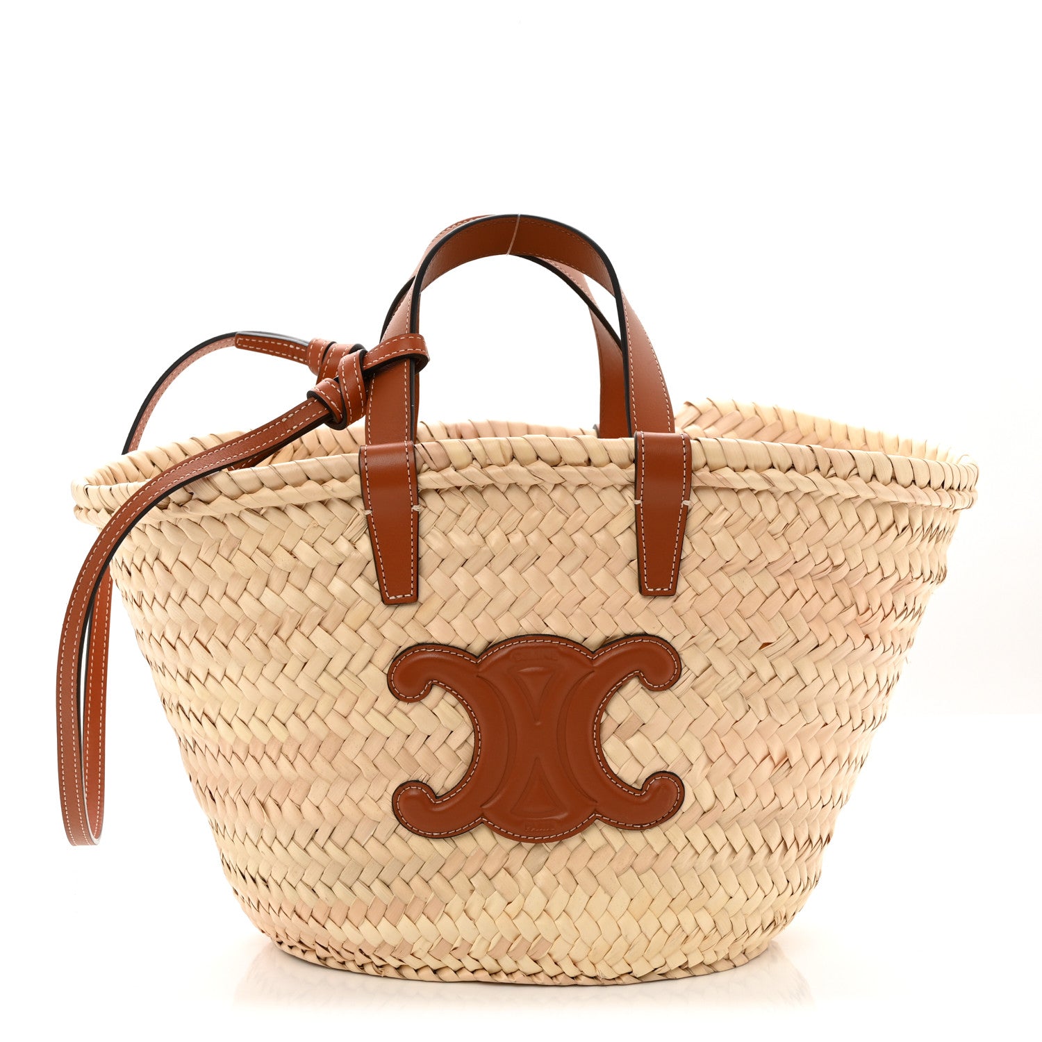 Celine Raffia Calfskin Triomphe Teen Panier Tan 1 of 9
