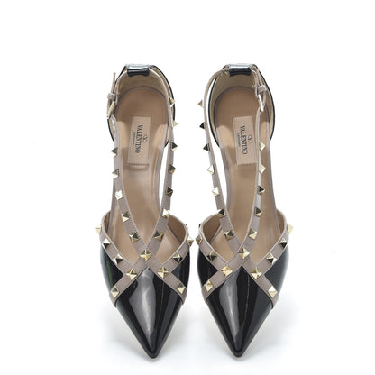Valentino Garavani Patent Rockstud Cross Strap D'Orsay 55mm Pumps 38.5 Black Poudre 5 of 11