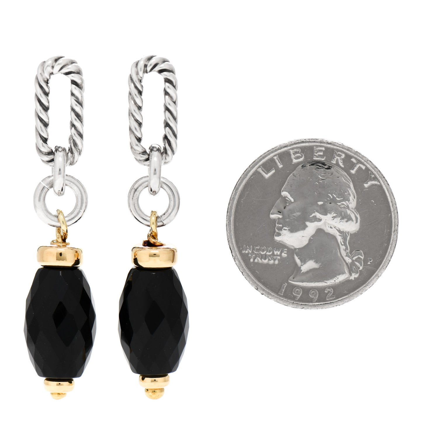 Sterling Silver 18K Yellow Gold Black Onyx Bijoux Drop Earrings