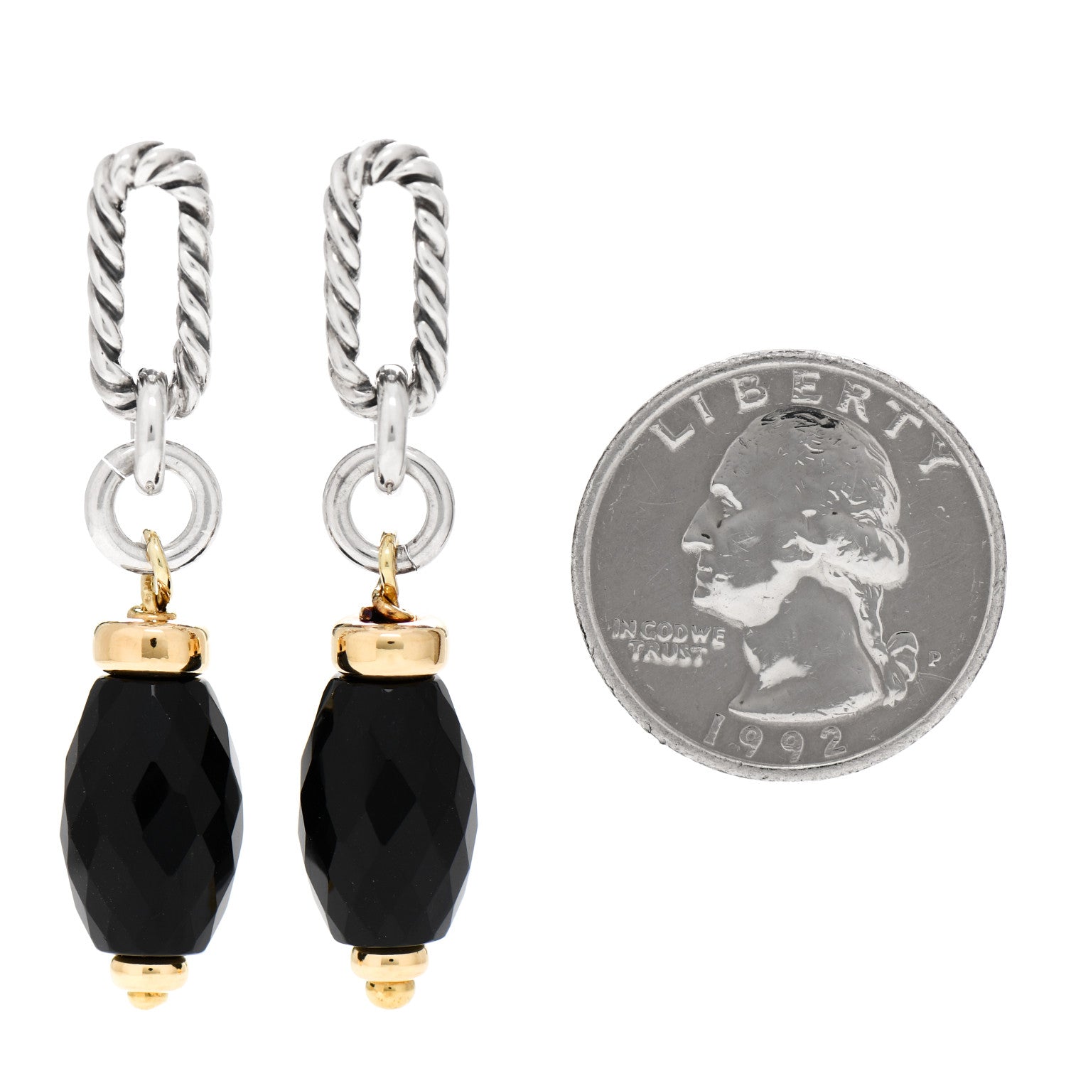 David Yurman Sterling Silver 18K Yellow Gold Black Onyx Bijoux Drop Earrings 2 of 4