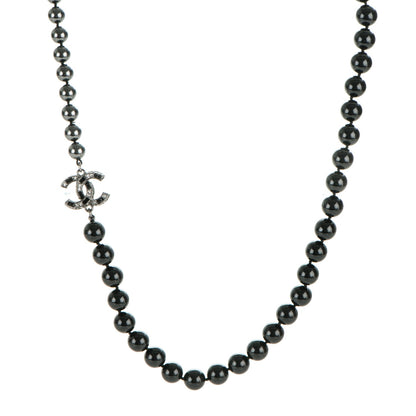 Chanel Ruthenium Graduated Bead Crystal CC Long Necklace Black Grey 1 of 4