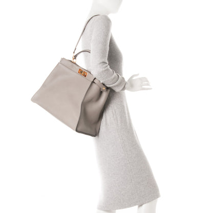 Fendi Vitello Seta Suede Plexiglass Tortoise Large Peekaboo Iconic Satchel Asfalto Marrone 2 of 6