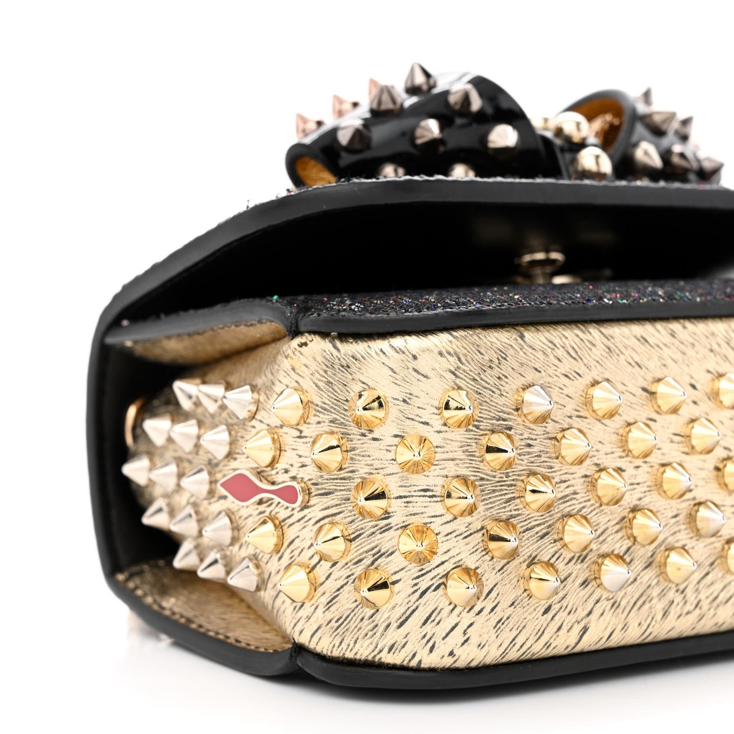 Glitter Calfskin Spikes Sweety Charity NV Crossbody Gold