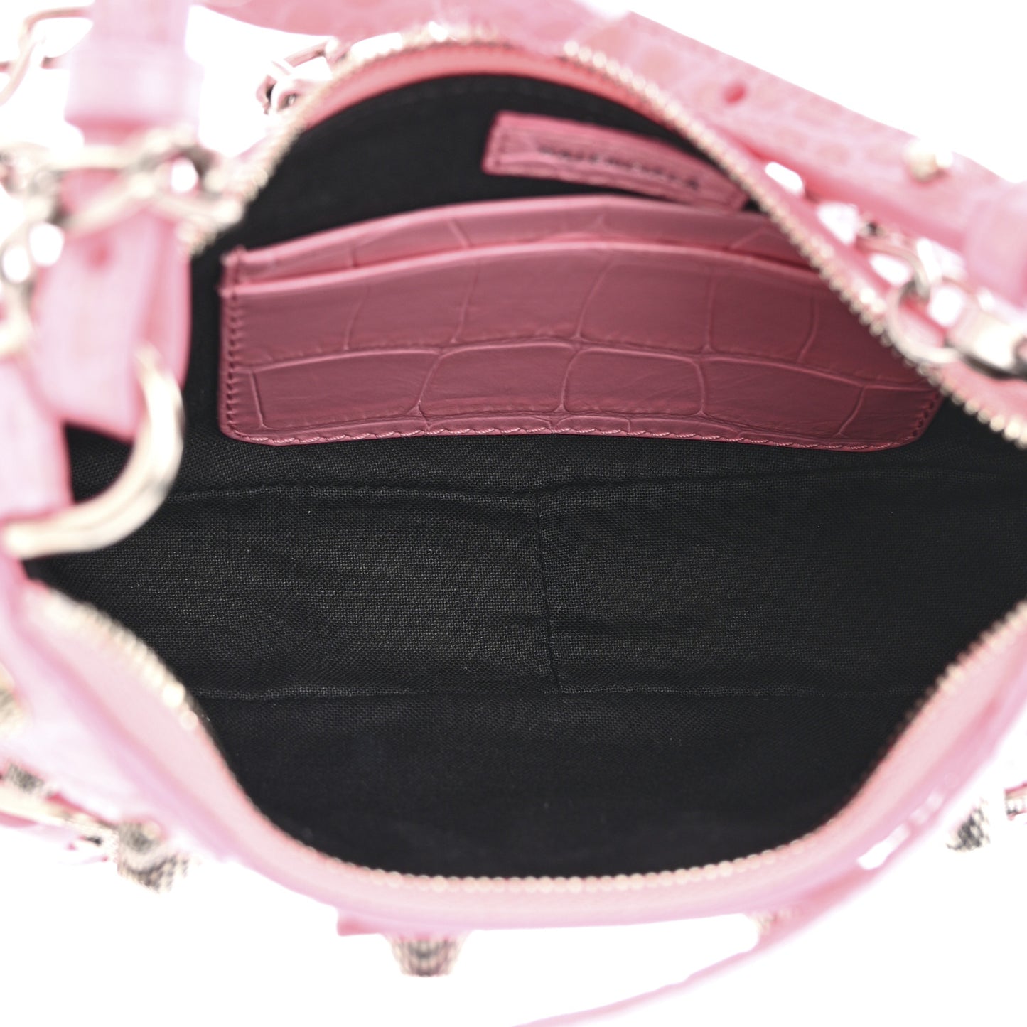 Extra Supple Calfskin Crocodile Embossed Le Cagole Mini Purse With Chain Sweet Pink