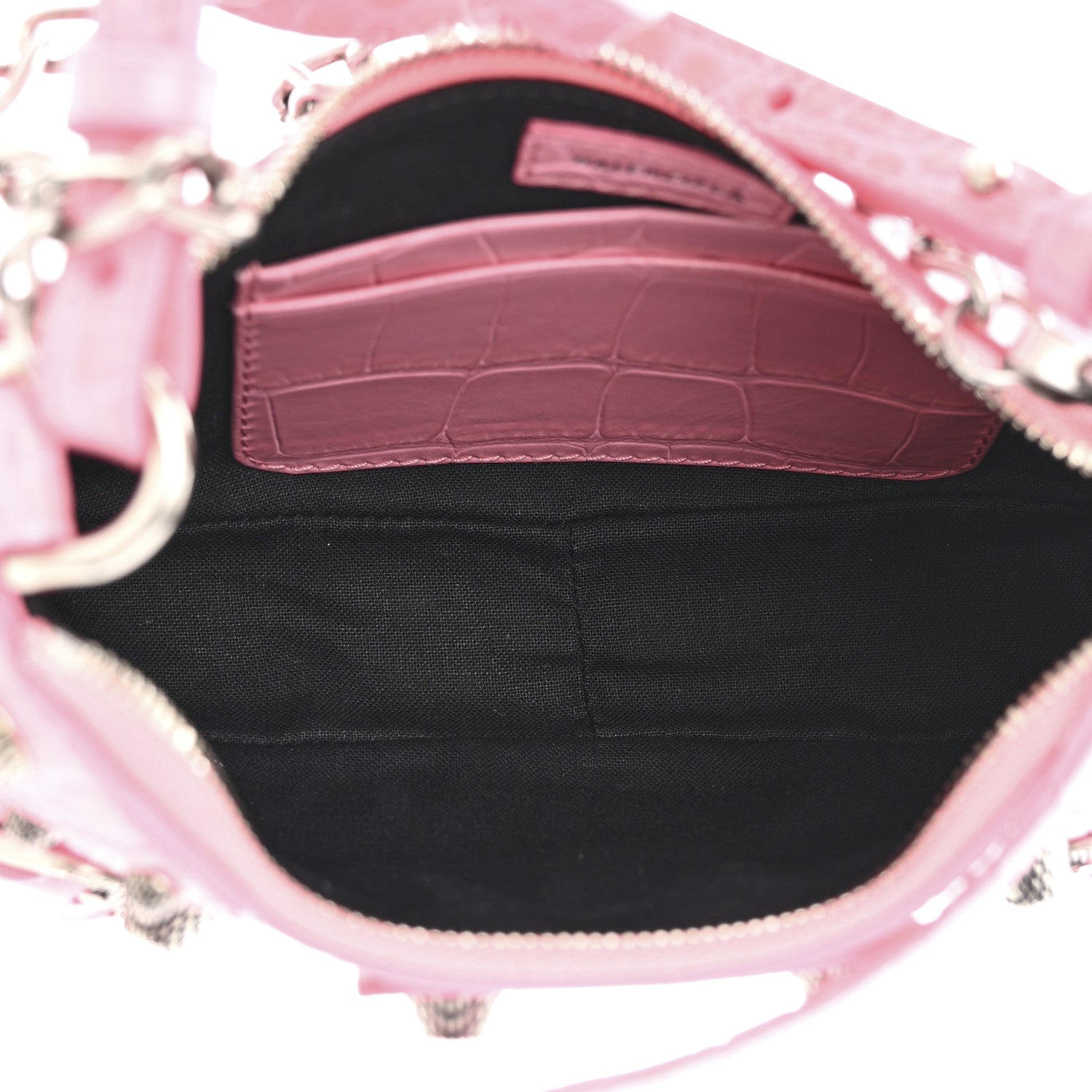 Balenciaga Extra Supple Calfskin Crocodile Embossed Le Cagole Mini Purse With Chain Sweet Pink 5 of 11