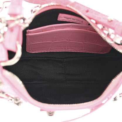 Balenciaga Extra Supple Calfskin Crocodile Embossed Le Cagole Mini Purse With Chain Sweet Pink 5 of 11