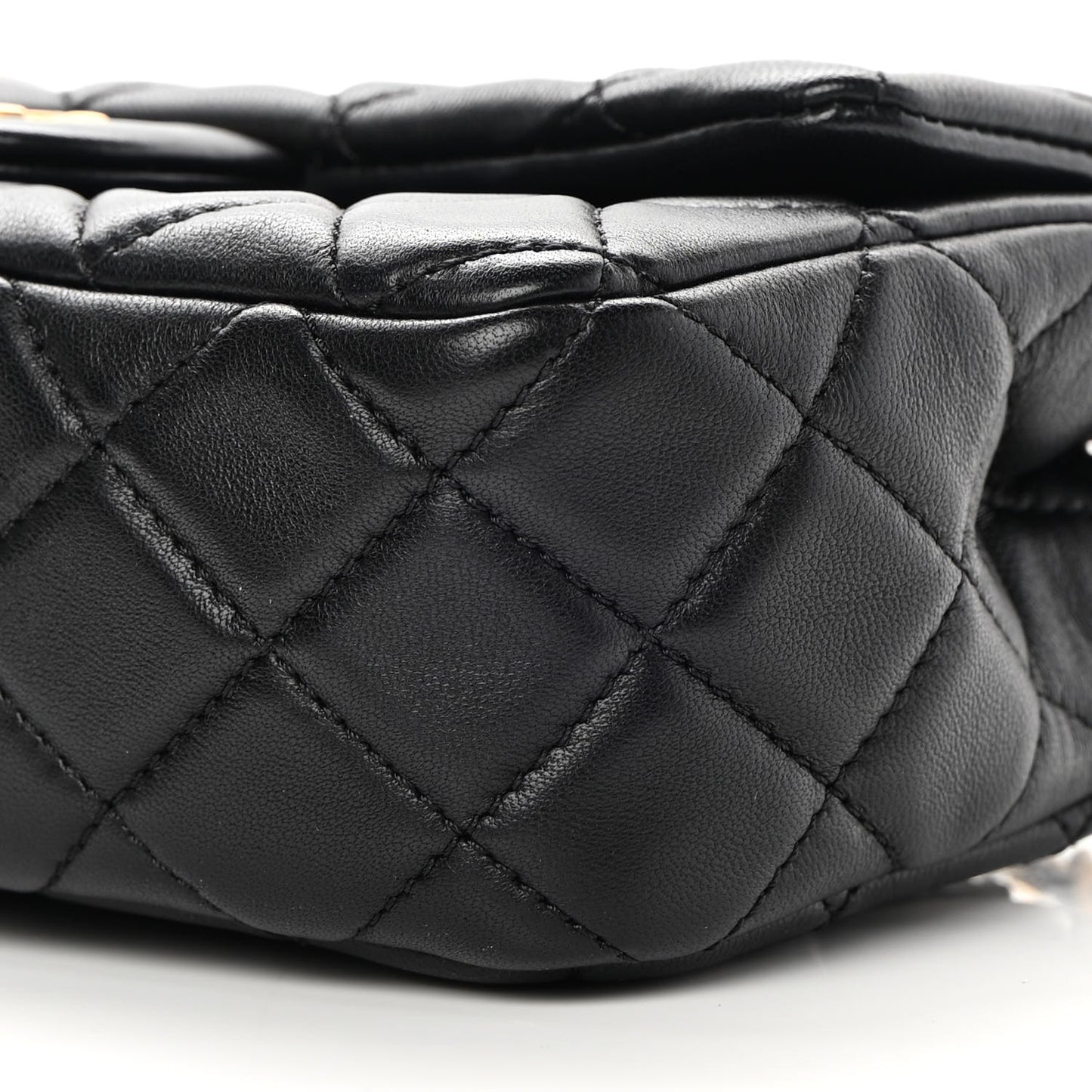 Lambskin Quilted Mini Rectangular Pearl Crush Flap Black