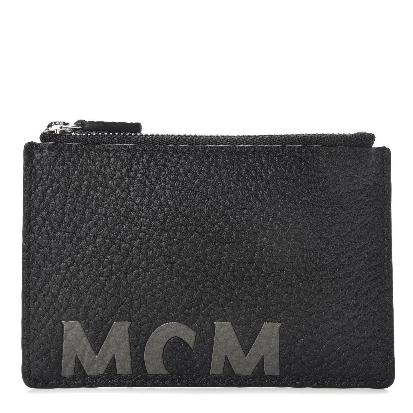 Grained Calfskin Logo Zip Card Case Wallet Black