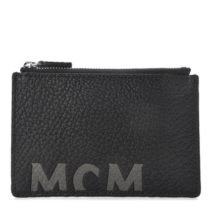 MCM Grained Calfskin Logo Zip Card Case Wallet Black 1 of 6