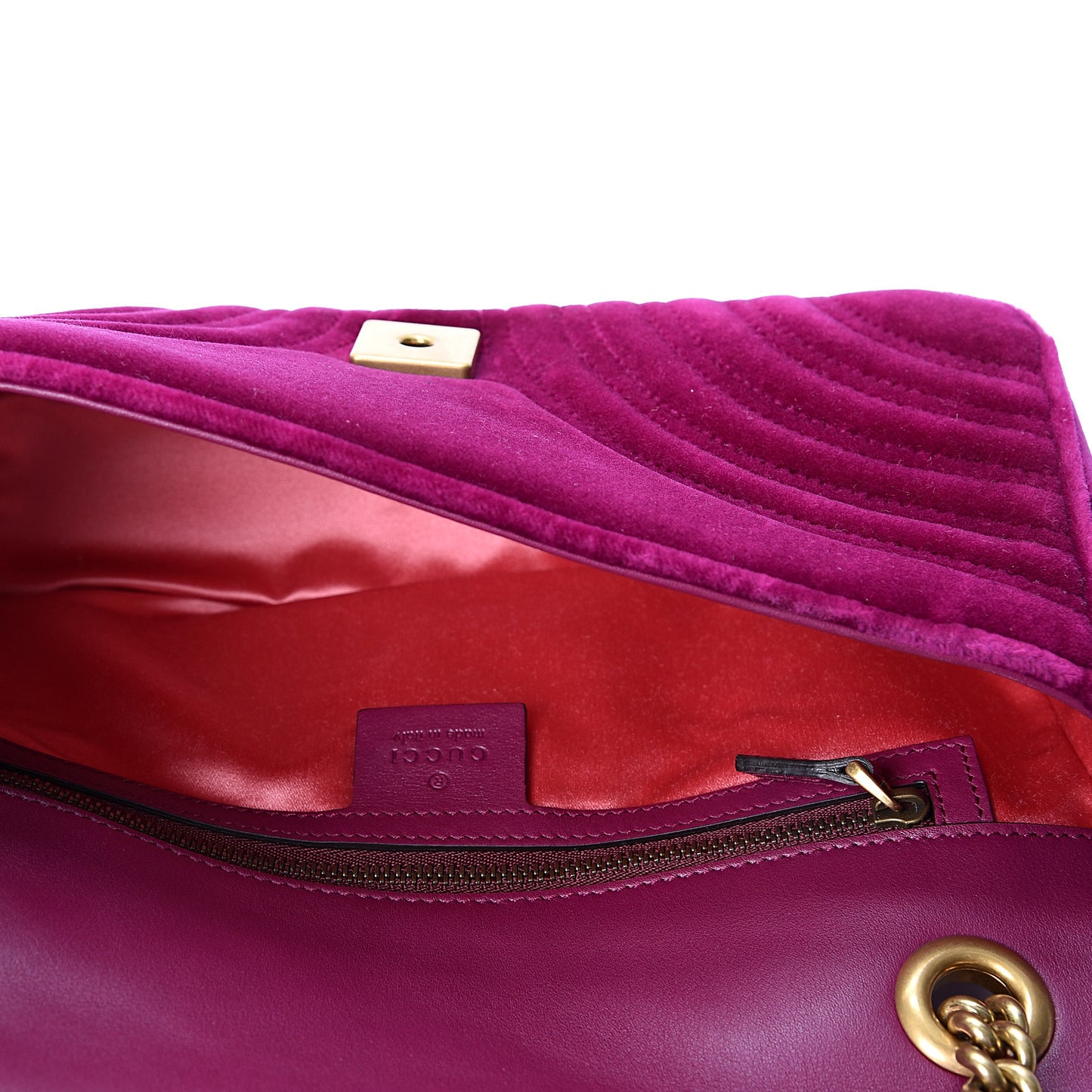 Velvet Matelasse Small GG Marmont Shoulder Bag Fuchsia Violet Cyclamen