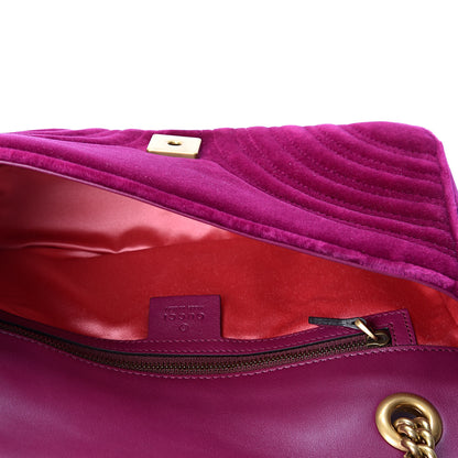 Gucci Velvet Matelasse Small GG Marmont Shoulder Bag Fuchsia Violet Cyclamen 4 of 9