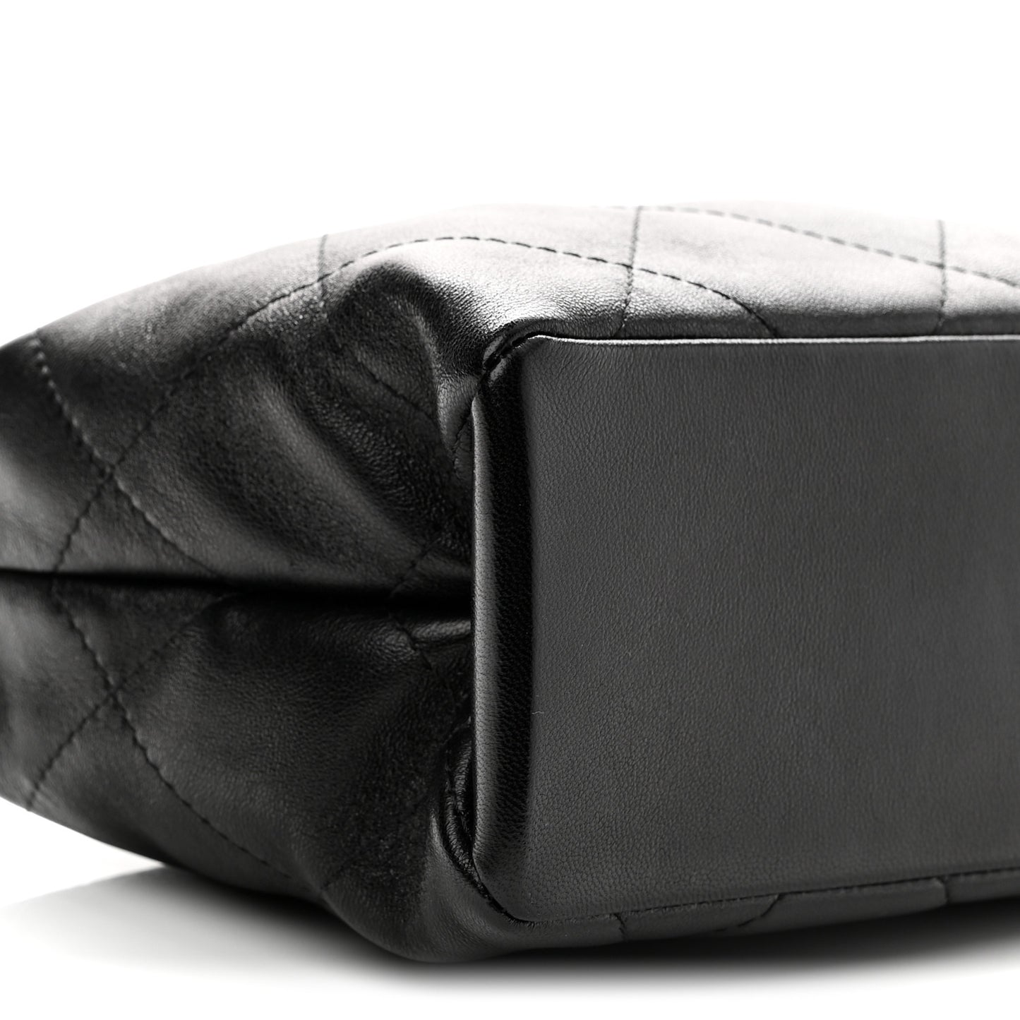 Shiny Lambskin Quilted Large Hobo Bag Black