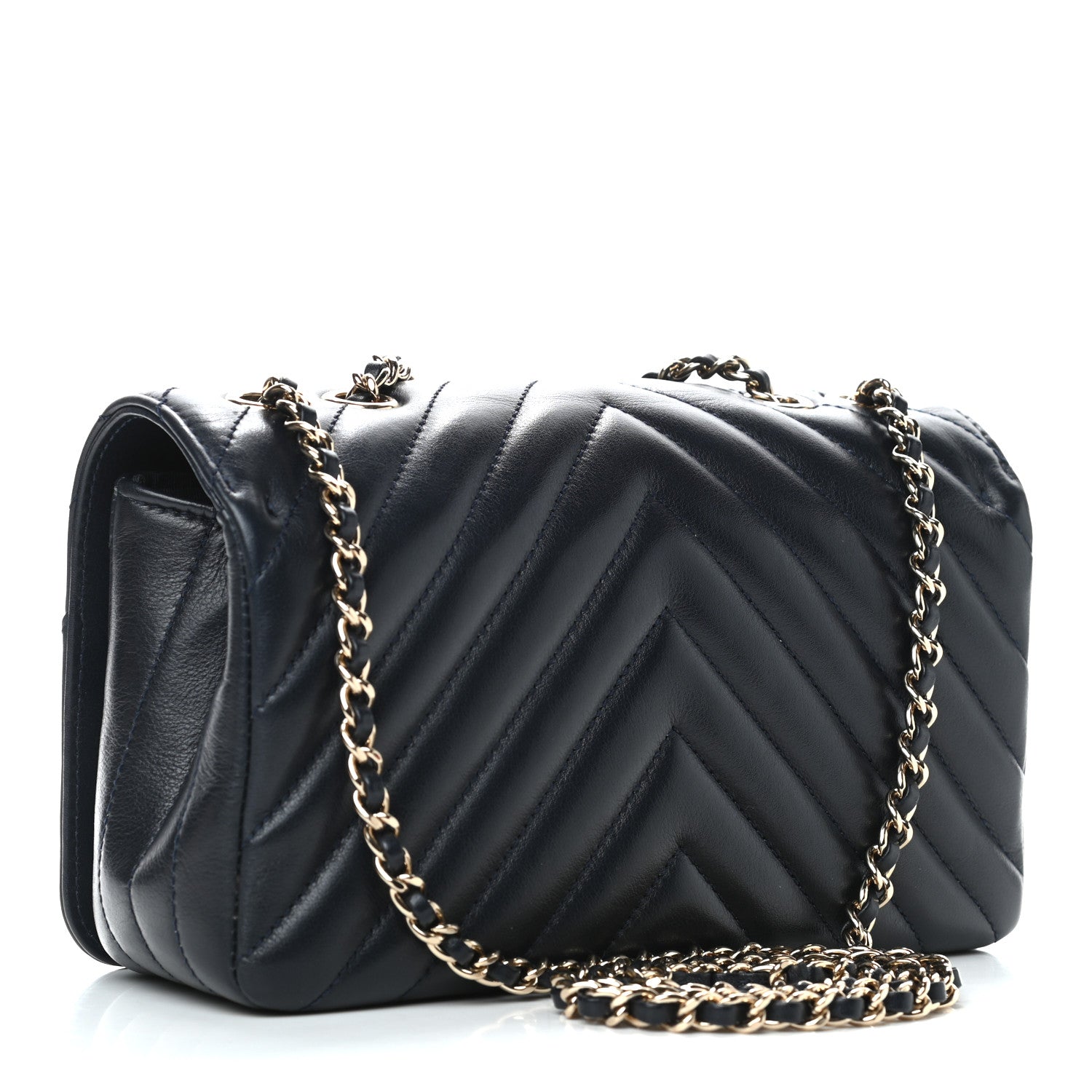 Chanel Calfskin Chevron Quilted Mini Statement Flap Navy Blue 3 of 9