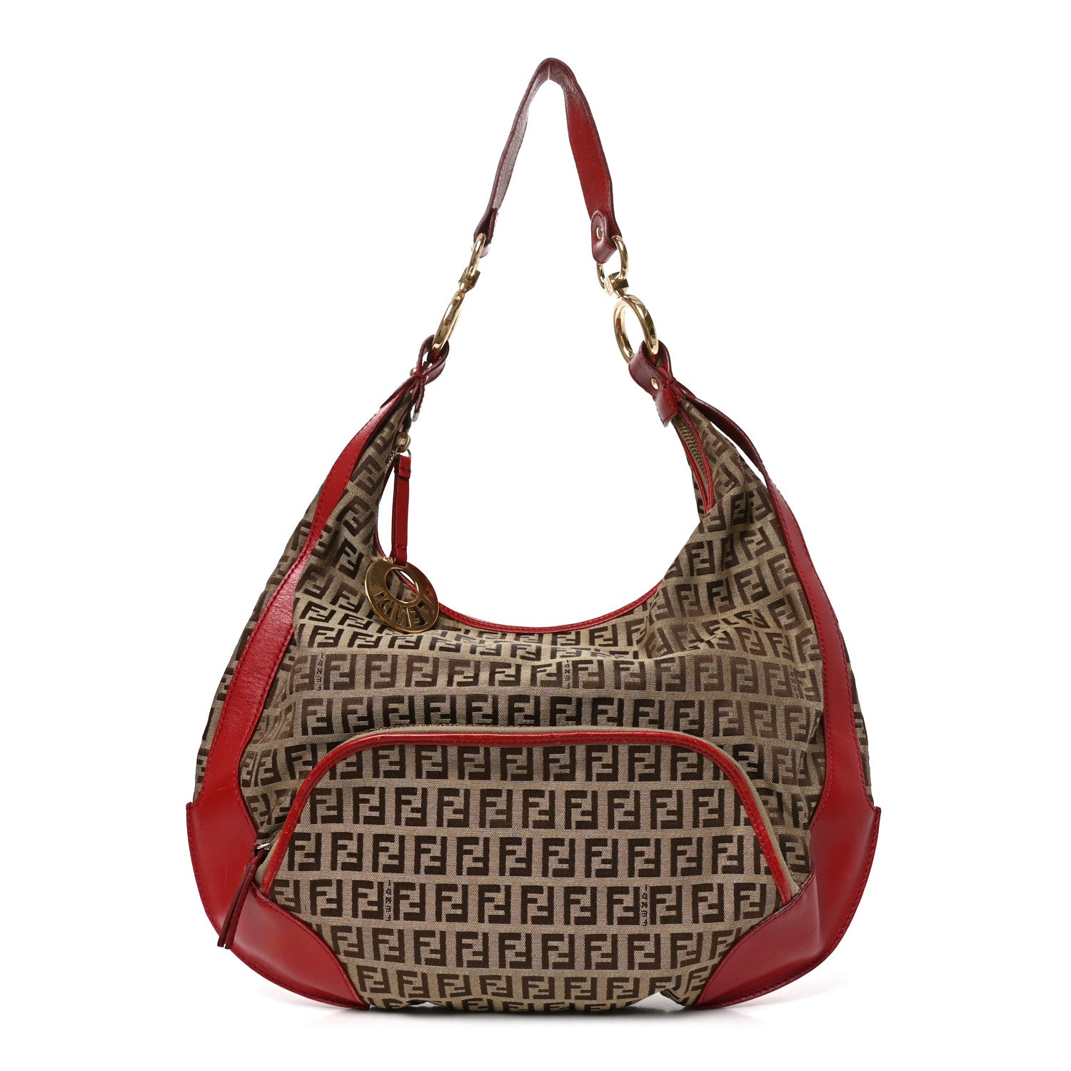 Fendi Zucchino Cuoio Chef Hobo Mogano Panna Rosso 1 of 10