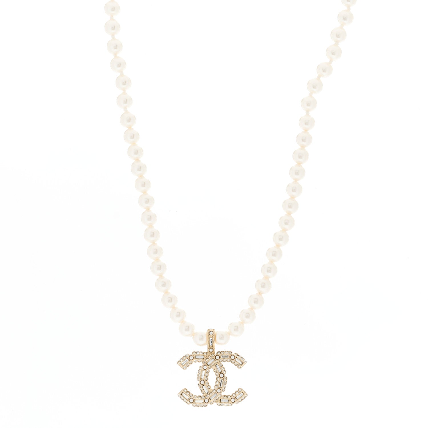 Chanel Pearl Crystal Baguette CC Short Necklace Gold 1 of 6