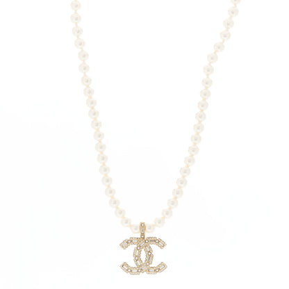Chanel Pearl Crystal Baguette CC Short Necklace Gold 1 of 6