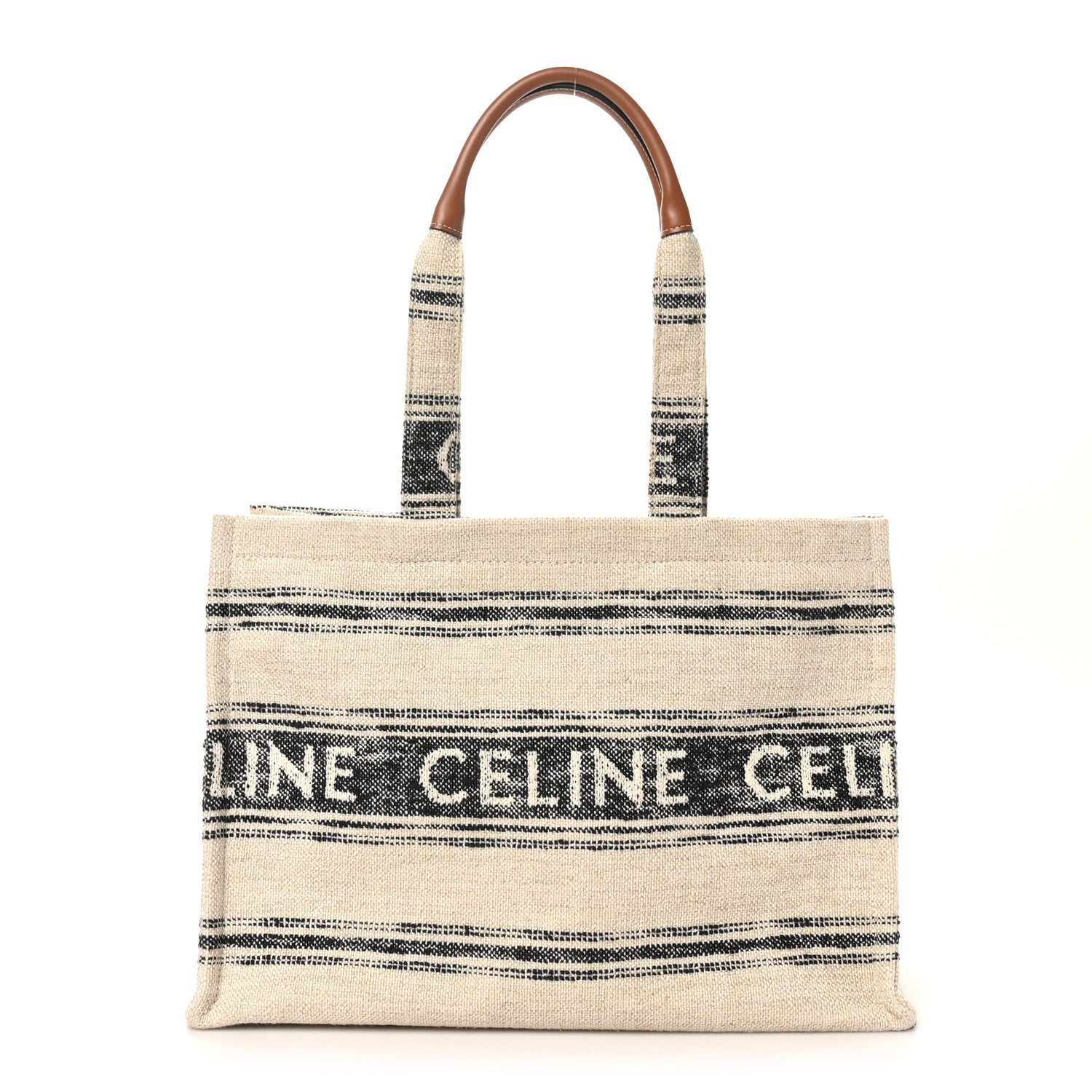 Celine Jacquard Striped Large Cabas Thais White Black 1 of 9