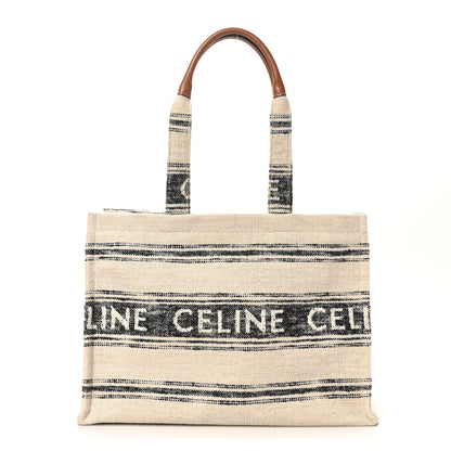Celine Jacquard Striped Large Cabas Thais White Black 1 of 9