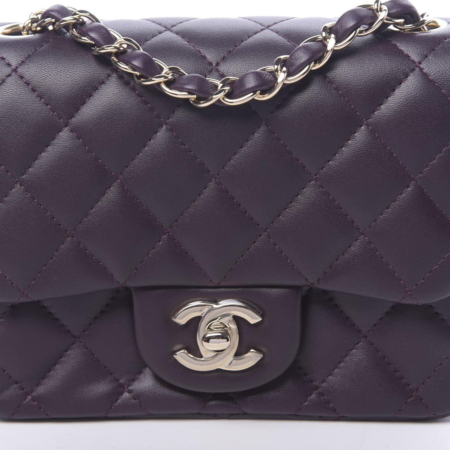 Lambskin Quilted Mini Square Flap Dark Purple