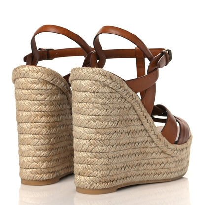 Saint Laurent Calfskin 85 Platform Espadrille Wedge Sandals 38.5 Brown 4 of 8