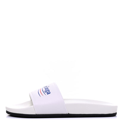 Balenciaga Nappa Political Campaign Logo Womens Pool Slide Sandals 39 White 1 of 8