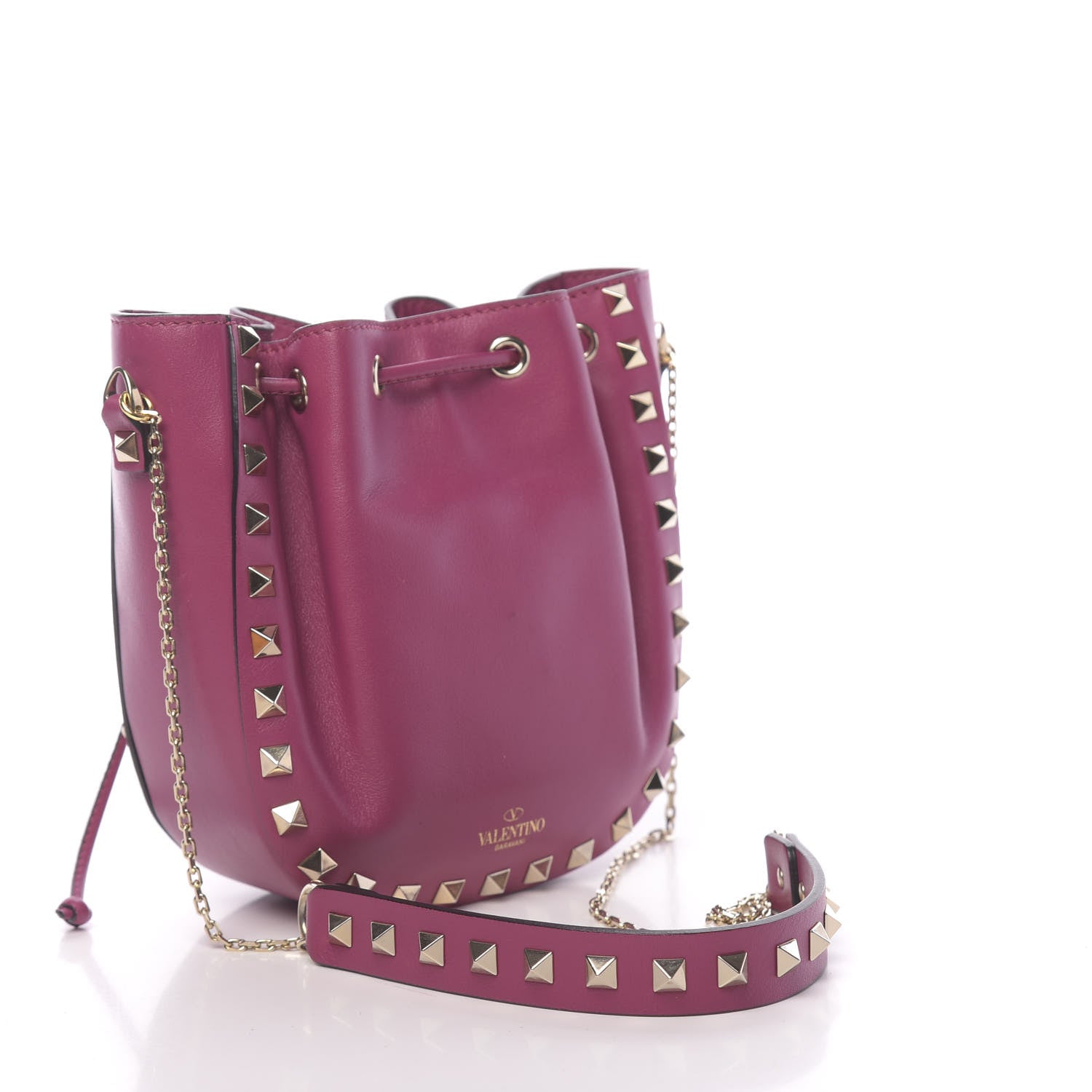Valentino Garavani Vitello Mini Rockstud Chain Strap Bucket Bag Deep Cyclamin 3 of 9