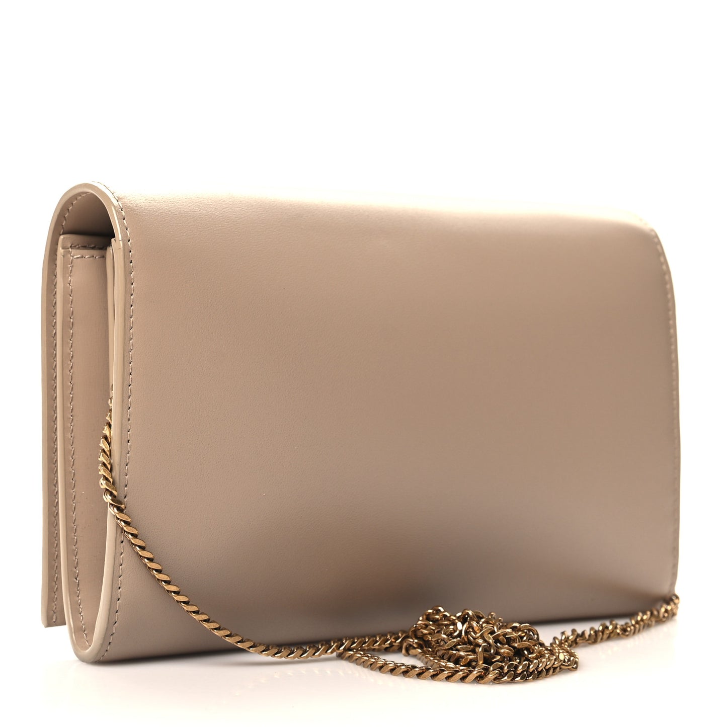 Glossy Calfskin Monogram Chain Wallet Dark Beige