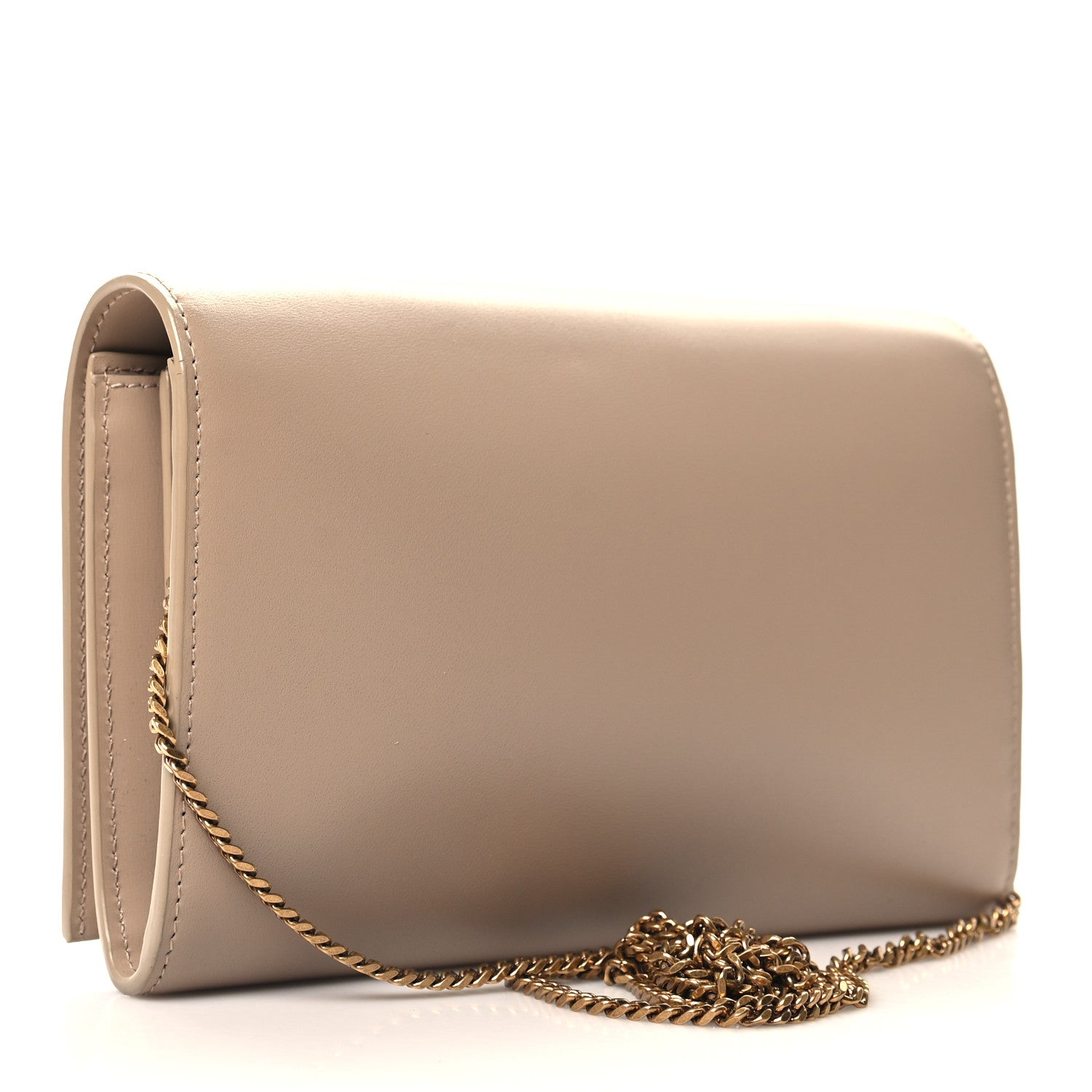 Saint Laurent Glossy Calfskin Monogram Chain Wallet Dark Beige 3 of 10