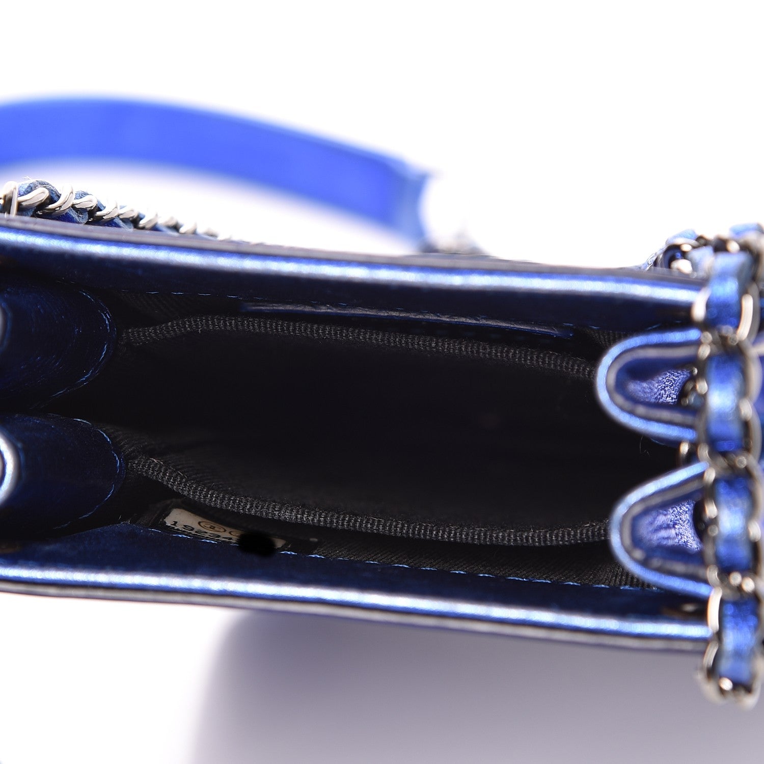 Chanel Metallic Patent Crossbody CC Phone Holder Blue 6 of 9