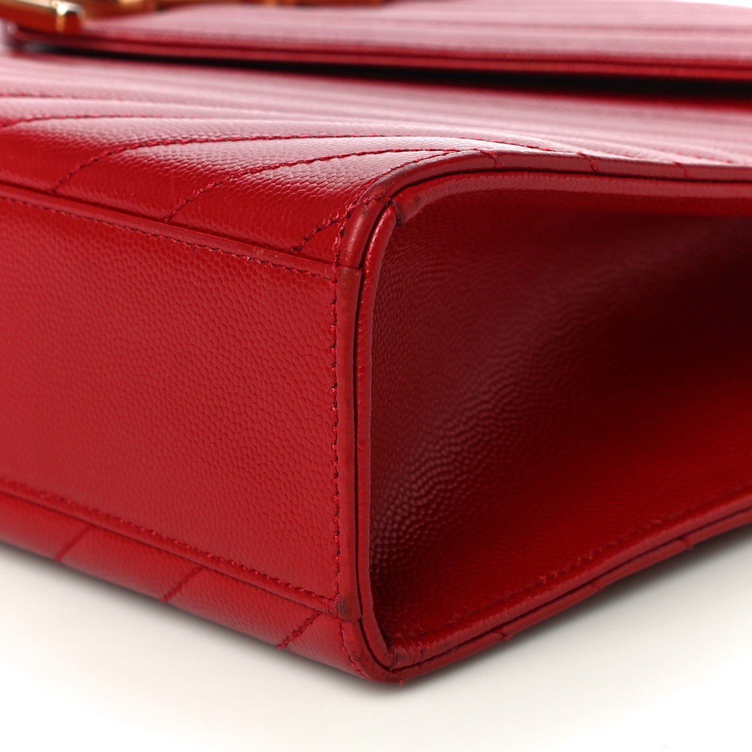 Saint Laurent Grain De Poudre Matelasse Chevron Large Monogram Satchel Lipstick Red 9 of 14
