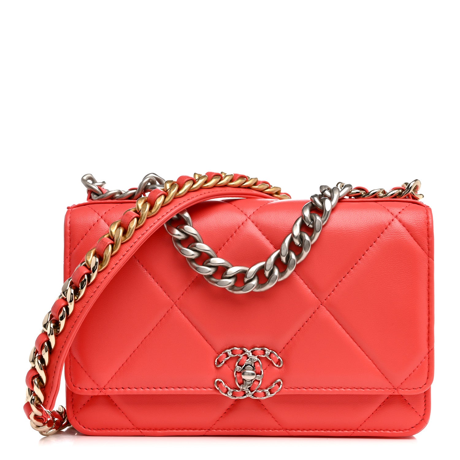 Chanel Lambskin Quilted Chanel 19 Wallet On Chain WOC Coral 1 of 13