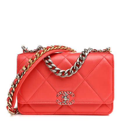 Chanel Lambskin Quilted Chanel 19 Wallet On Chain WOC Coral 1 of 13