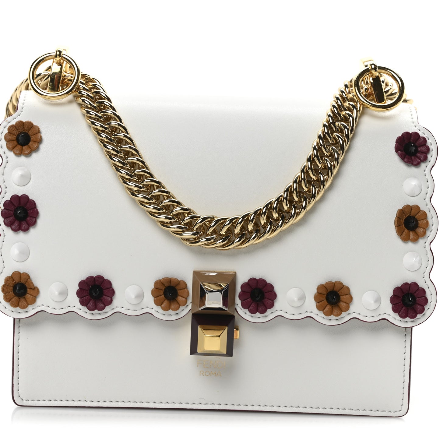 Vitello Liberty Scalloped Studded Flower Small Kan I Shoulder Bag White Multicolor