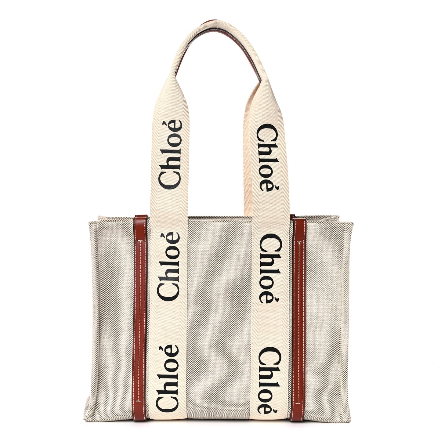 Cotton Calfskin Medium Woody Ribbon Tote White Brown