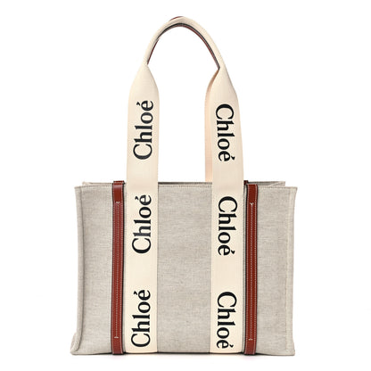 Chloe Cotton Calfskin Medium Woody Ribbon Tote White Brown 1 of 14