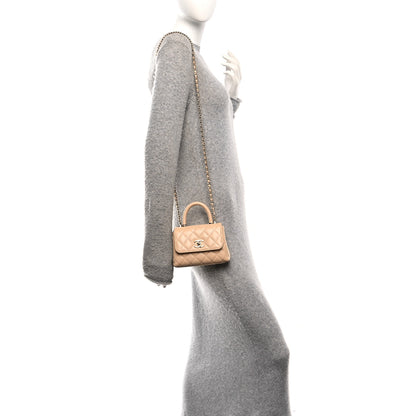Chanel Caviar Quilted Coco Handle Clutch With Chain Beige 2 of 10