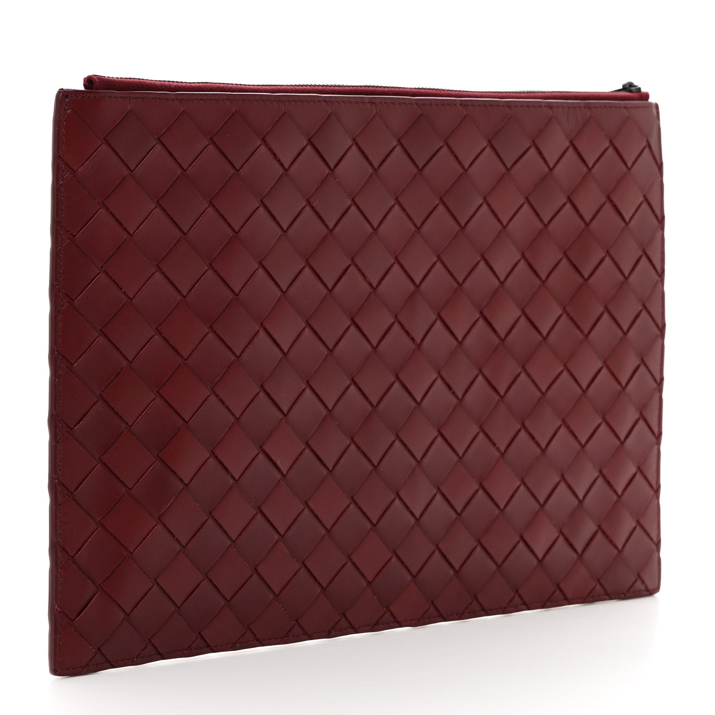 Nappa Intrecciato Wristlet Zip Pouch Bordeaux