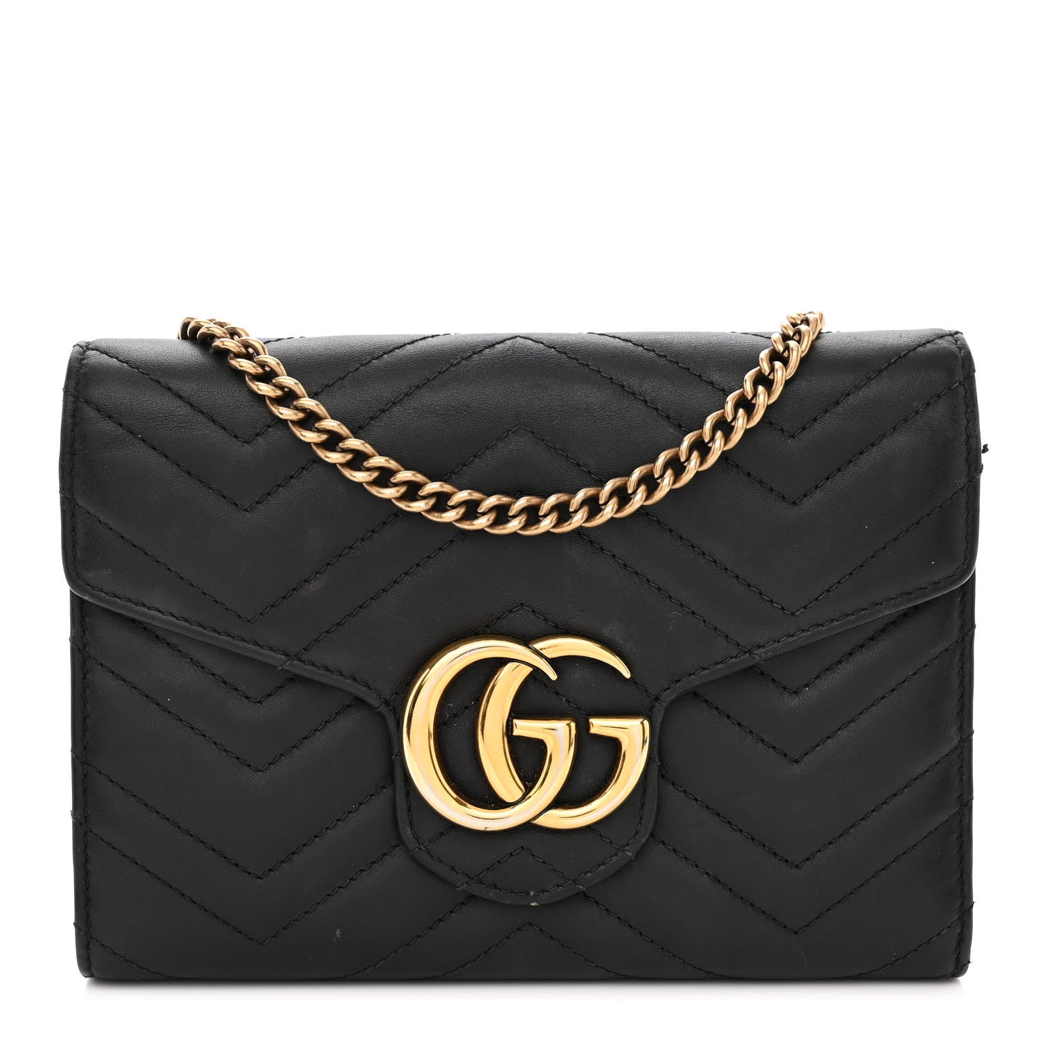 Gucci Calfskin Matelasse GG Marmont Chain Wallet Black 1 of 22